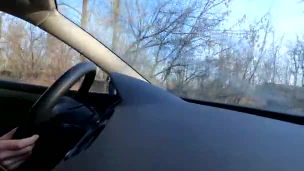 Hände Steuer Das Mädchen Fährt Auto — Stockvideo