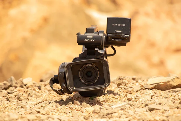 Egypt Sharm Sheikh 2021 Sony Video Camera Lies Sand Desert — Stock Photo, Image