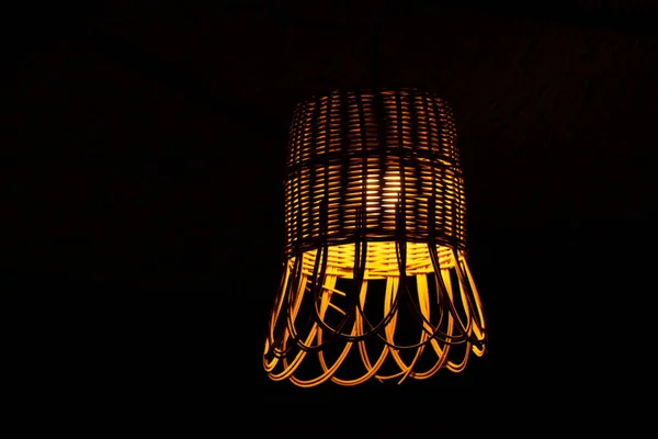 Wicker Straw Street Lamps Glow Dark Lantern Dark Made Environmentally — Stock Photo, Image