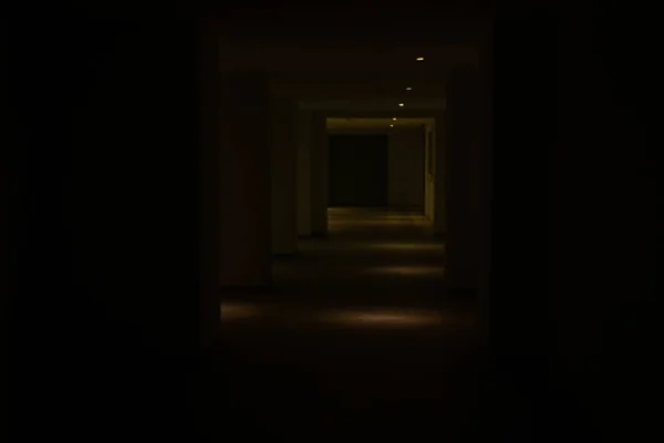 dark long corridor in the hotel, corridor in the dark