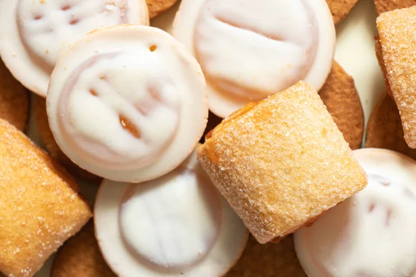 Verschiedene Shortbread Kekse Als Hintergrund Nahaufnahme — Stockfoto