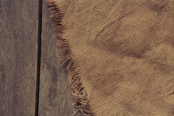 Λινάτσα Βρίσκεται Ένα Παλιό Ξύλινο Πάτωμα Για Φόντο Ξύλινο Φόντο — Φωτογραφία Αρχείου