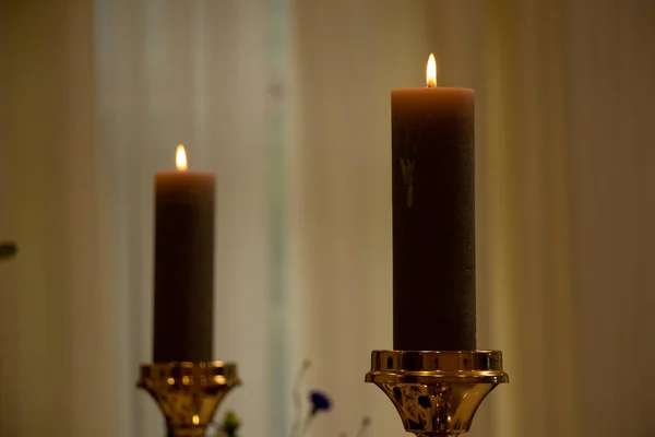 Полум Свічки Темряві Церкві Палаюча Свічка Релігія — стокове фото