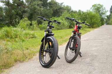 Ukrayna Dnipro 27.06.2021 - parkta yürüyüş için elektrikli bisiklet, şehir elektrikli taşımacılık, çevre dostu ulaşım