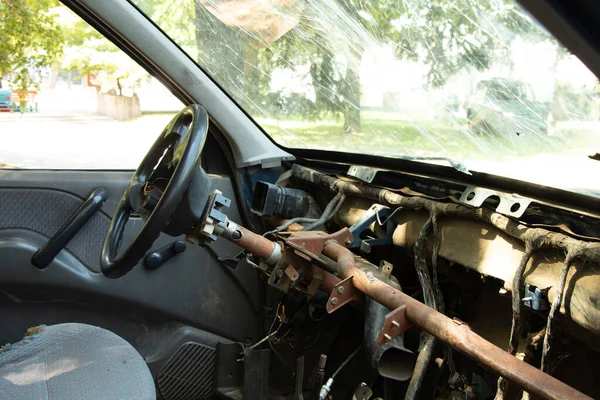 Viejo Coche Roto Pone Sol Coche Depósito Chatarra — Foto de Stock