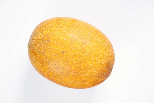 Cały Żółty Dojrzały Żółty Melon Białym Tle Melon — Zdjęcie stockowe