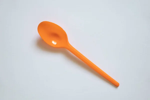 Cuchara Plástico Naranja Sobre Fondo Blanco Cuchara — Foto de Stock