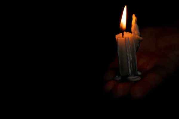 Female Hand Dark Candle Candle Flame Night Religion — Stock Photo, Image