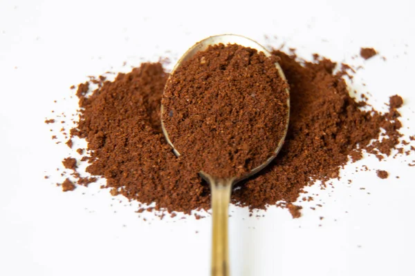 Spoonful Ground Coffee White Background Close Stock Image