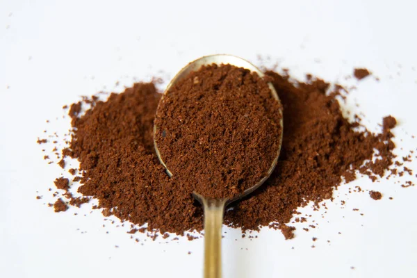 Spoonful Ground Coffee White Background Close Stock Photo