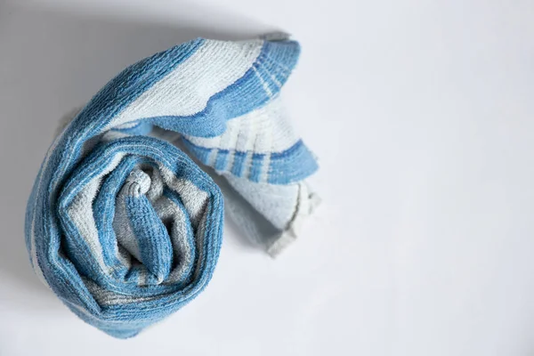 Blue Towel Folded Lies White Background Bath Blue Towel Isolated — ストック写真