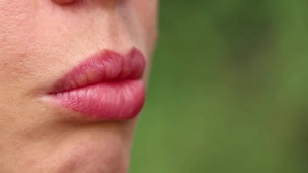 Menina Falando Natureza Close Falando Boca Menina Tendo Uma Conversa — Vídeo de Stock