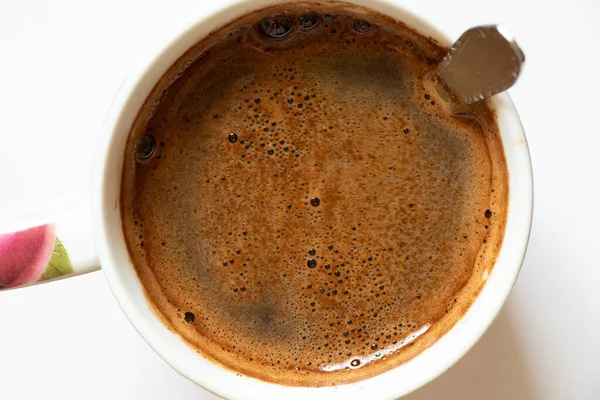 Tasse Mit Puddingkaffee Auf Weißem Hintergrund Von Oben Kaffee — Stockfoto