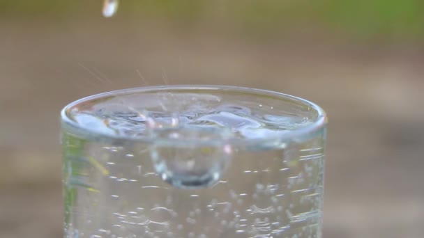 Waterdruppels Vallen Een Glas Water Water Een Glas Waterdruppels — Stockvideo