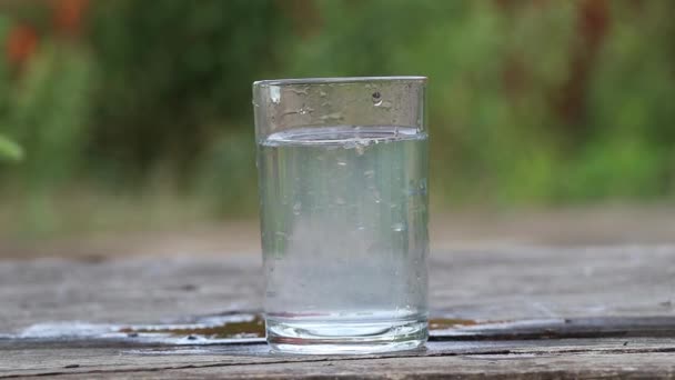 Citron Glittrande Vatten Ett Glas Ett Bord Solen Vatten Med — Stockvideo