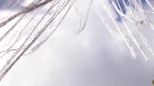 Una Lámpara Araña Hecha Finas Cuerdas Blancas Pesa Calle Balancea — Vídeos de Stock