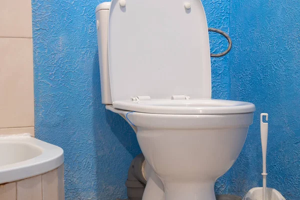 Toilettenschüssel Badezimmer Der Wohnung Nahaufnahme Toilettenschüssel — Stockfoto