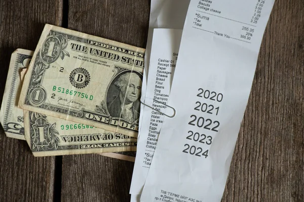 Check Supermarket Table Paper Check Purchases Finances Totals — Stock Photo, Image