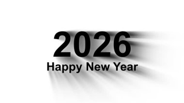 Metin 2026, arka plan yumuşak gölgeli beyaz arkaplanda mutlu yıllar.