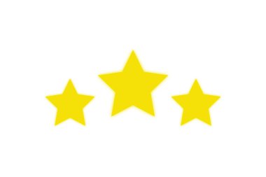 Beyaz arka planda üç sarı yıldız ve sarı gölgeler, ödülün, zaferin ve başarının minimalist sembolü.