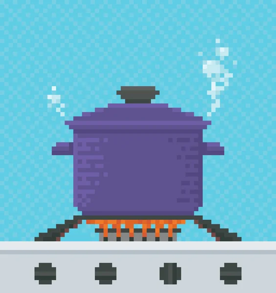 Cooking Pot Pixel Art Illustration — Stock Vector