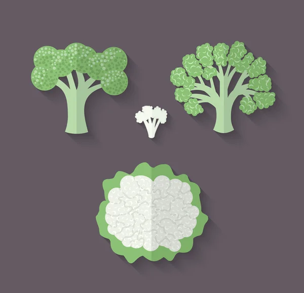 Un conjunto de verduras en un estilo plano - Coliflor y brócoli — Vector de stock