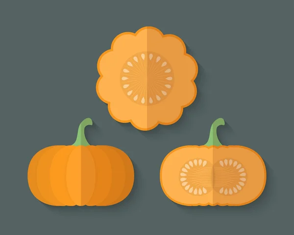 Seperangkat Vegetables in a Flat Style - Pumpkin - Stok Vektor