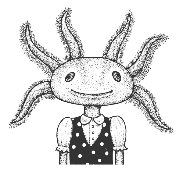 Axolotl Engraving Illustration — Stock Vector