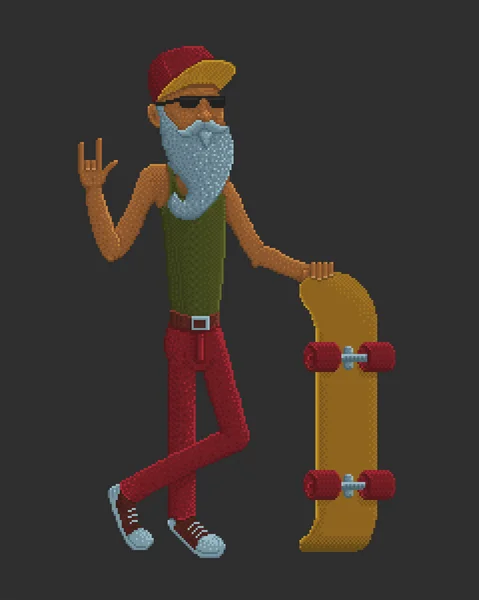 Бородатый старик со скейтбордом — стоковый вектор