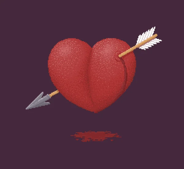 Coeur percé par une flèche Illustration Pixel Art — Image vectorielle