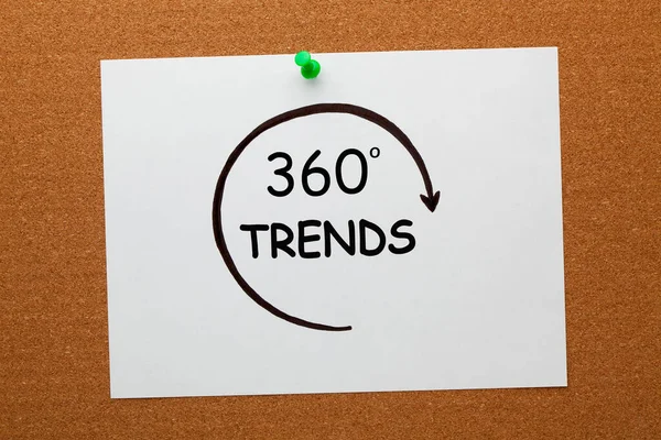 360 Degrees Trends Concept White Paper Sheet Pinned Cork Board — Stockfoto