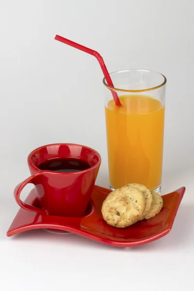 Caffè, biscotti all'avena e succo di nettarina — Foto Stock