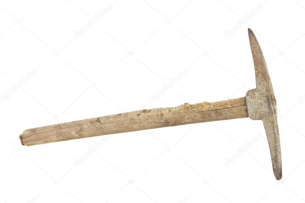 Antique pickaxe isolated on white