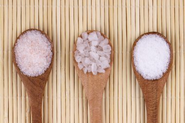 Wooden spoons with different salt