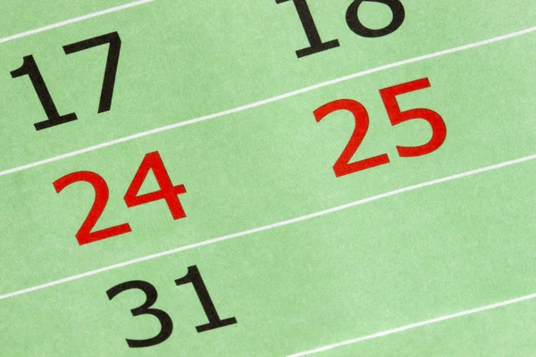 Calendario con 24 e 25 dicembre — Foto Stock