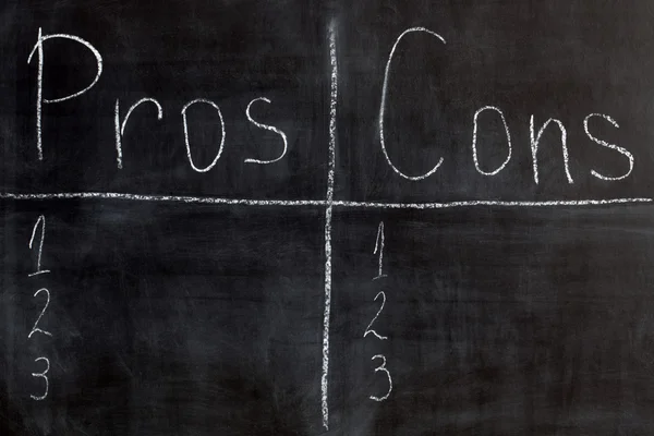 Blackboard list of pros and cons — Stock Photo, Image