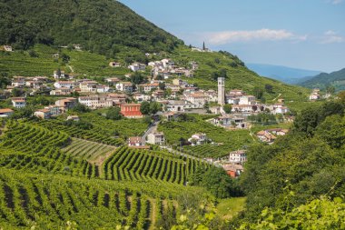 Valdobbiadene kasaba ve Veneto Prosecco üzüm bağları