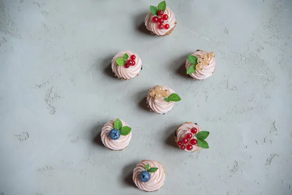 Muffins con arándanos, grosellas y arándanos. Dos tortas ingenio Imagen de stock