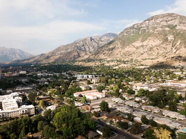 Vista Aérea Provo City Utah Mountain Brigham Young University Vecindarios Imagen De Stock