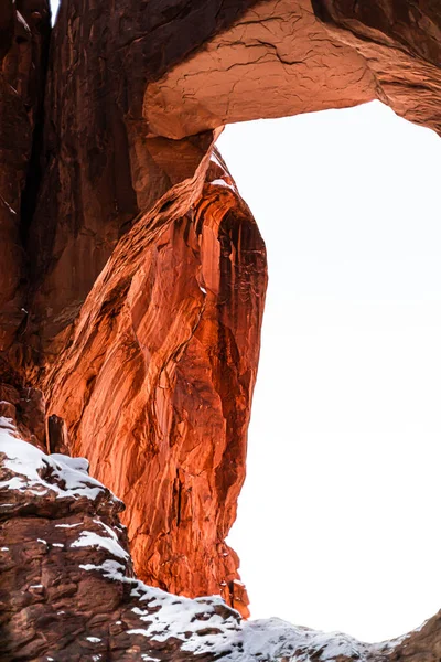 Coucher Soleil Travers Fenêtre Arc Dans Parc National Des Arches — Photo