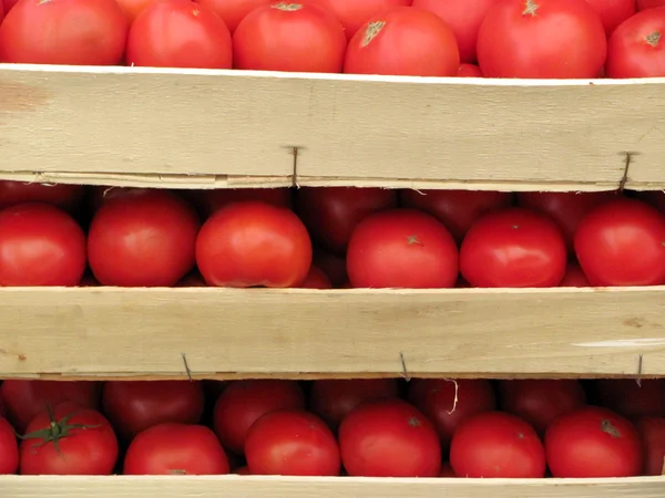 Tomatoes in a wooden crate Royalty Free Stock Photos