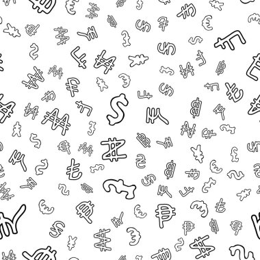 Beyaz arkaplandaki para işaretlerinin vektör deseni.