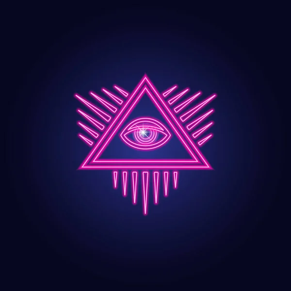 Neon vektör tanrı gözü. Pano dekorasyonu için Mason sembollerinin taslağı
