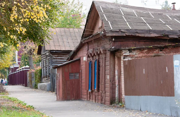 Antiguas Casas Madera Del Siglo Pasado Calle Ciudad Ryazan — Foto de Stock