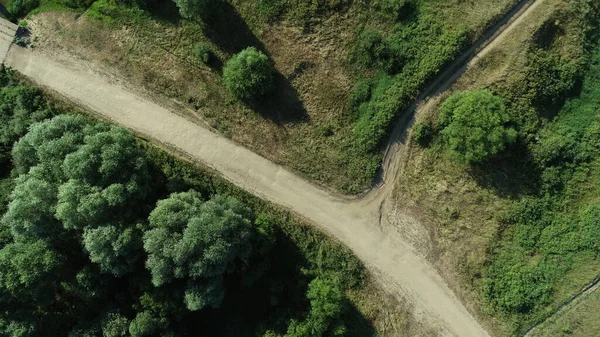 Vue Aérienne Une Route Campagne Entre Les Buissons — Photo