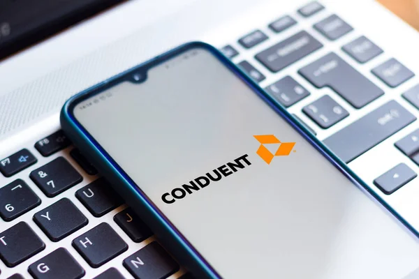 Října 2020 Brazílie Této Fotografii Vyobrazeno Logo Conduent Zobrazené Chytrém — Stock fotografie