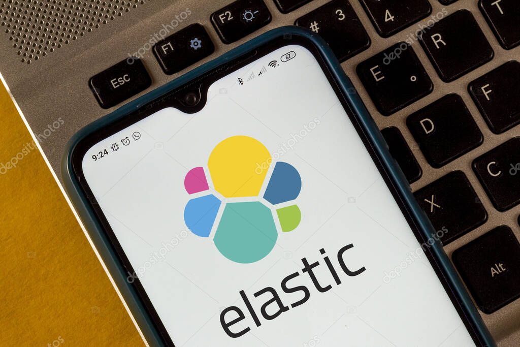 November 2, 2020, Brazil. In this photo illustration the Elastic NV logo seen displayed on a smartphone