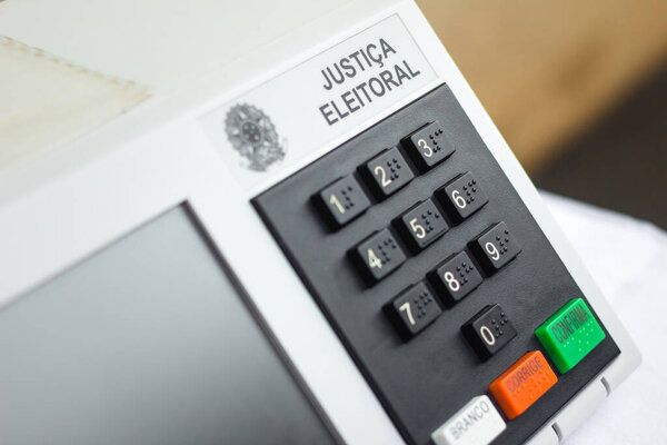 November 16, 2020, Brazil. In this photo illustration an electronic ballot box used in elections for mayor, councilor, deputies, senators and president of Brazil