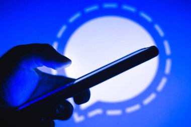 14 Ocak 2021, Brezilya. Bu resimde, akıllı telefon ekranında görüntülenen sinyal logosu