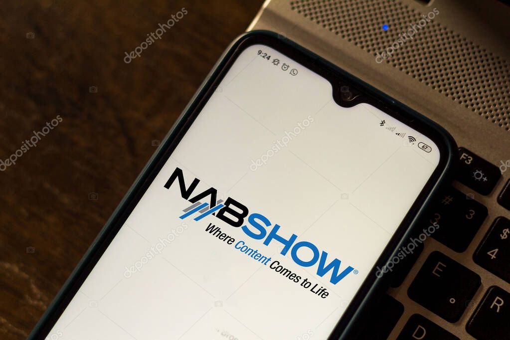 January 21, 2021, Brazil. In this photo illustration the NAB Show logo seen displayed on a smartphone screen